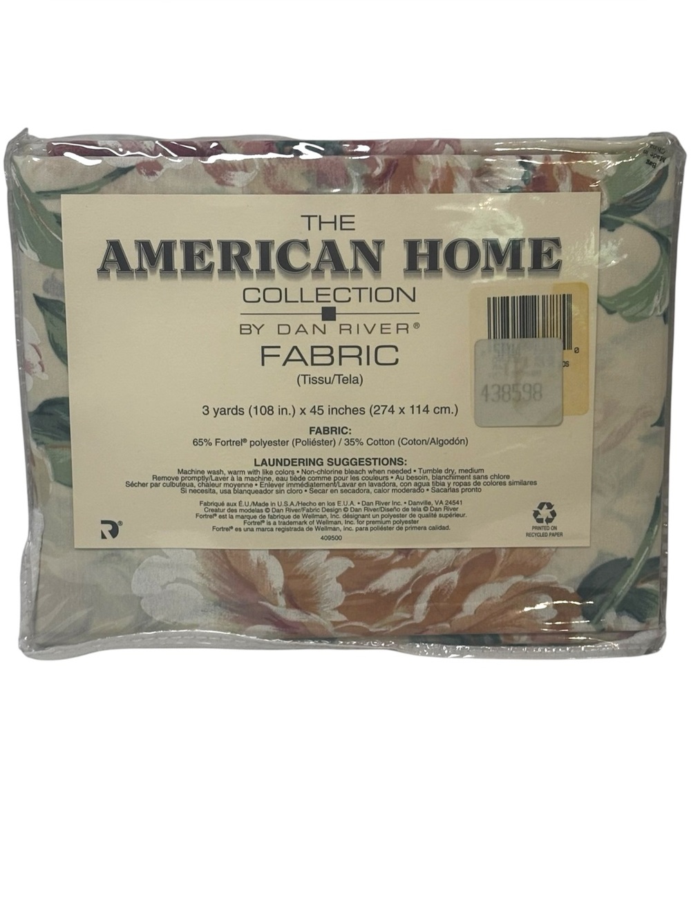 VTG Dan River Fabric "The American Home Collection" Floral 3 Yards New Old Stock